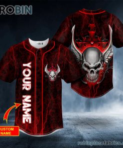 Red Winged Fire Skull Custom Baseball Jersey