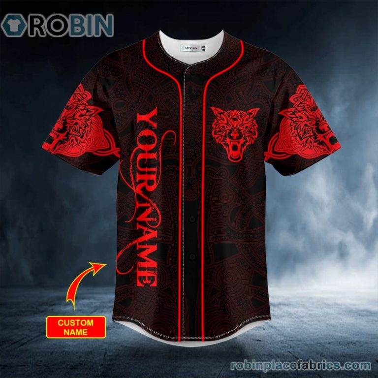 Red Wolf Power Viking Tattoo Custom Baseball Jersey