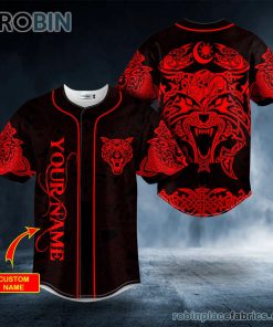Red Wolf Power Viking Tattoo Custom Baseball Jersey