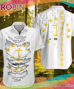 Rhode Island Casual Button Down Hawaiian Shirt Patriotic Honor Flag State Of Rhode Island Button Shirt