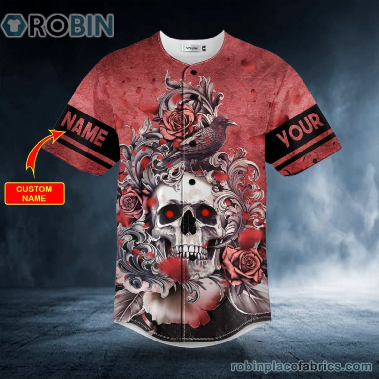 Roses Raven Skull Custom Baseball Jersey