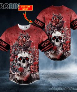 Roses Raven Skull Custom Baseball Jersey