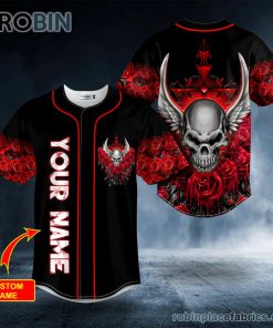 roses winged skull custom baseball jersey 23 omsGF