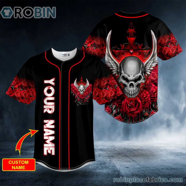 Roses Winged Skull Custom Baseball Jersey