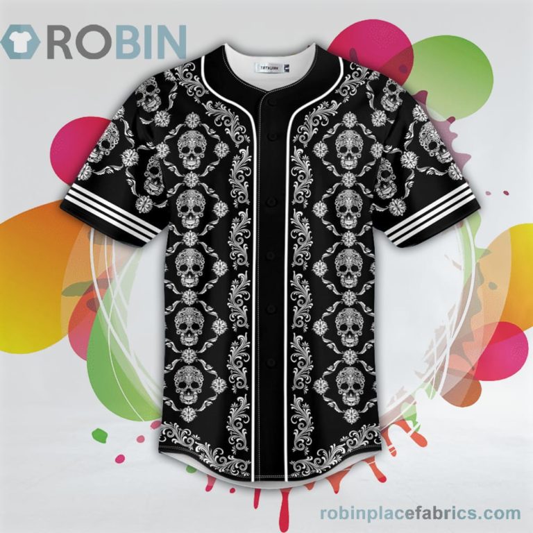 Seamless Pattern Sugar Skull Baseball Jersey RB9478