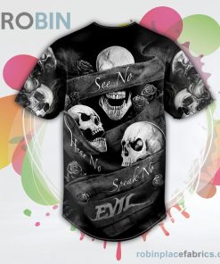 See No Evil Hear No Evil Speak No Evil Skull Baseball Jersey RB1980
