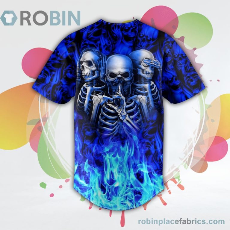See No Hear No Speak No Evil Blue Liquid Skull Baseball Jersey RB7033