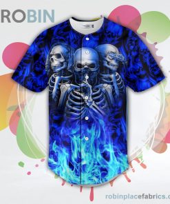 See No Hear No Speak No Evil Blue Liquid Skull Baseball Jersey RB7033 See No Hear No Speak No Evil Blue Liquid Skull Baseball Jersey RB7033