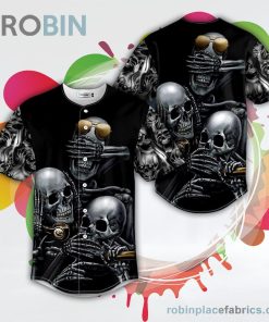 See No Hear No Speak No Evil Skull Baseball Jersey RB2474