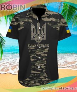Slava Ukraini Camo Casual Button Down Hawaiian Shirt Support Ukraine Camouflage Button Up Shirt