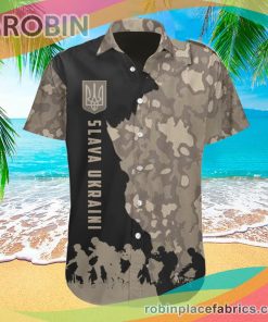 Slava Ukraini Camouflage Casual Button Down Hawaiian Shirt Ukraine Military Pride Button Up Shirt
