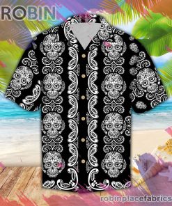Sugar Skull Pattern Hawaiian Shirt, Casual Short Sleeve Shirt Sugar Skull Pattern Hawaiian Shirt, Casual Short Sleeve Shirt