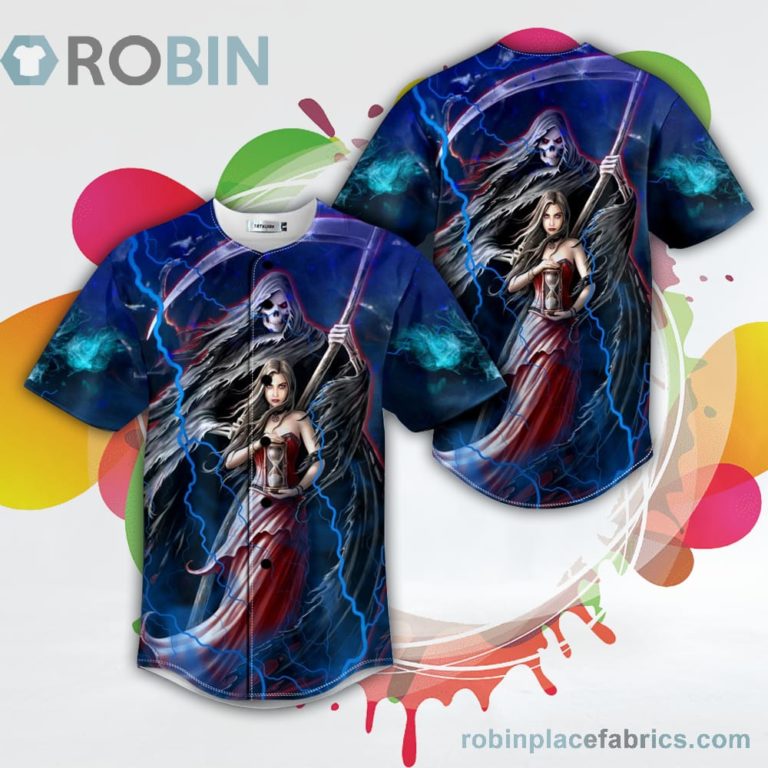 Summon The Reaper Death And The Maiden Gothic Fantasy Skull Baseball Jersey RB7103