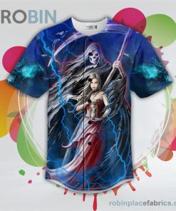 summon the reaper death and the maiden gothic fantasy skull baseball jersey rb710399 tZj8R