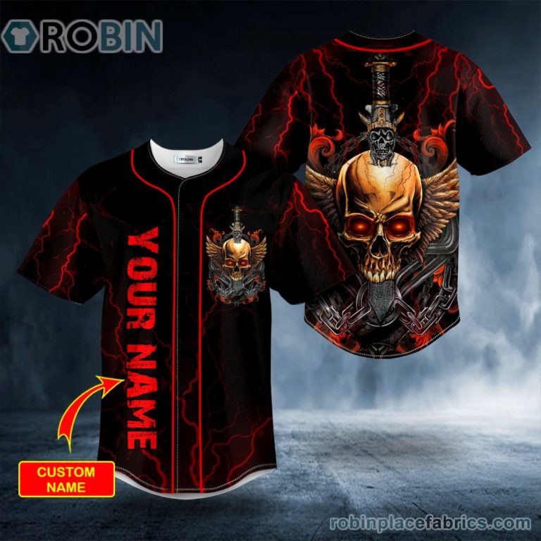 Sword Broken Winged Skull Custom Baseball Jersey