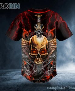 sword broken winged skull custom baseball jersey 410 pu9Tu