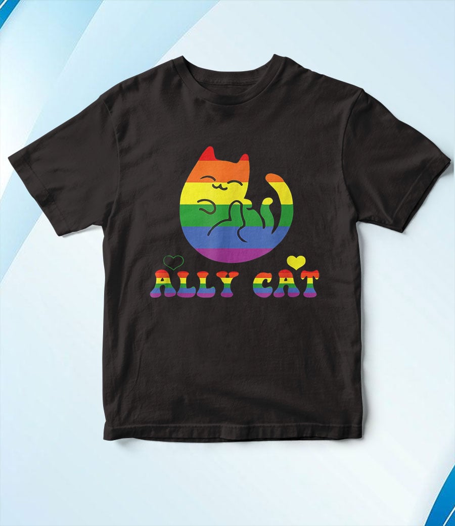 Allycat Lgbt Pride Month Cat With Ally Pride Rainbows Shirt ...