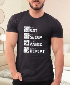 t shirt black eat sleep anime repeat 9Xnlf