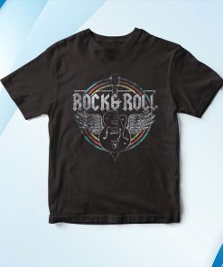 t shirt black rock 26 roll guitar wings music NE04y