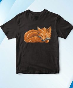 t shirt black sleeping fox animal funny woodland creature 2ET2G