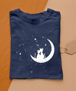 t shirt navy chats regardant les C3A9toiles motif romantique chat galaxie Li1w8