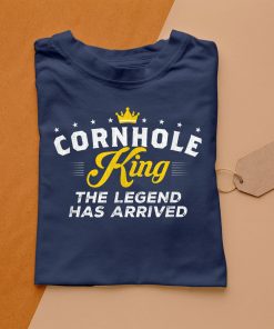 t shirt navy cornhole king the legend has arrived NlJ21