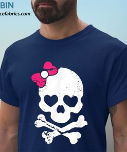 t shirt navy cute skull and cross bone pink bow tie women girls adorable a6GlX