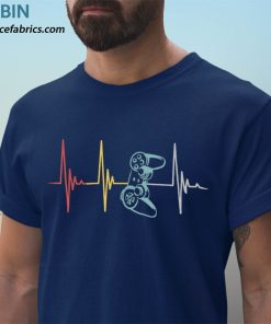 t shirt navy gamer hearbeat controller regalo per nerd multiplayer gaming MEU6r