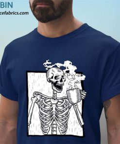 t shirt navy halloween coffee drinking skeleton skull afY0F