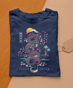 t shirt navy japanese tokyo dragon asian inspired neon retro 80E28099s style FOrGW