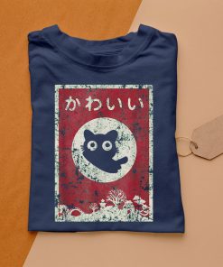 t shirt navy kawaii cat japanese black anime cat Zurku