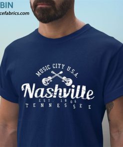 t shirt navy nashville country music city guitar B21hk