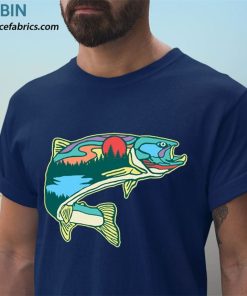 t shirt navy nature trout illustration vintage fly fishing retro graphic co3mn