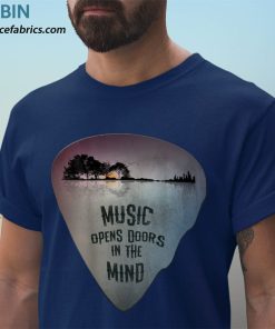 t shirt navy on back distressed guitar pick lake reflections music guitar c4a9D