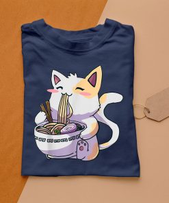 t shirt navy ramen cat kawaii anime japanese gyPxD