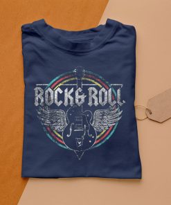t shirt navy rock 26 roll guitar wings music Xxwkn