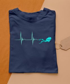 t shirt navy sommozzatore battito cardiaco impulso profondo immersioni maglietta OpH28