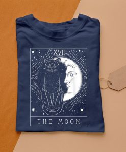 t shirt navy tarot card crescent moon and cat graphic cigpL