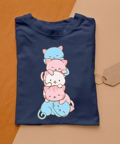 t shirt navy trans pride flag kawaii cat cute transgender azJf1