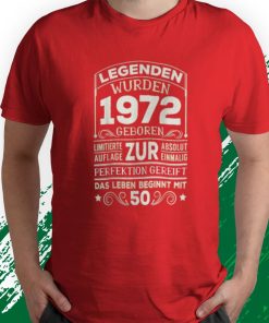 t shirt red 50th birthday ladies mens 50 years vintage 1972 XvIvb