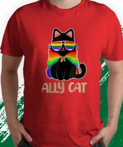 t shirt red ally cat lgbt gay rainbow pride flag Mmneo
