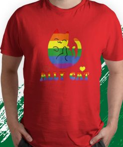 t shirt red allycat lgbt pride month cat with ally pride rainbows lu8ns