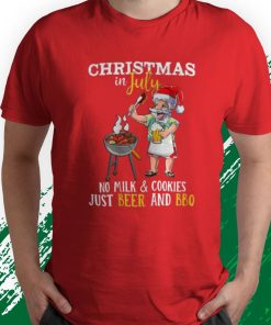t shirt red christmas in july no milk and cookies just beer and bbq R9oFQ