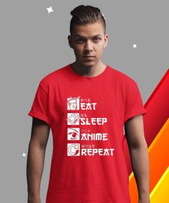 t shirt red eat sleep anime repeat Q2db5