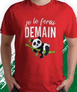 t shirt red je le ferai demain la flemme sieste humour panda aVt2M