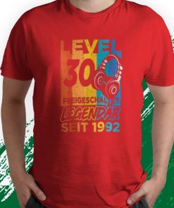t shirt red level 30 years birthday shirt man gamer 1992 birthday JOSPD