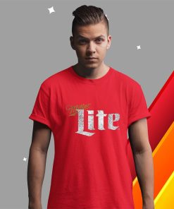 t shirt red miller lite beer distressed text logo pCOsT
