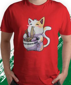 t shirt red ramen cat kawaii anime japanese 0LeCE