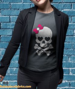 t shirt sport grey cute skull and cross bone pink bow tie women girls adorable sqdMb