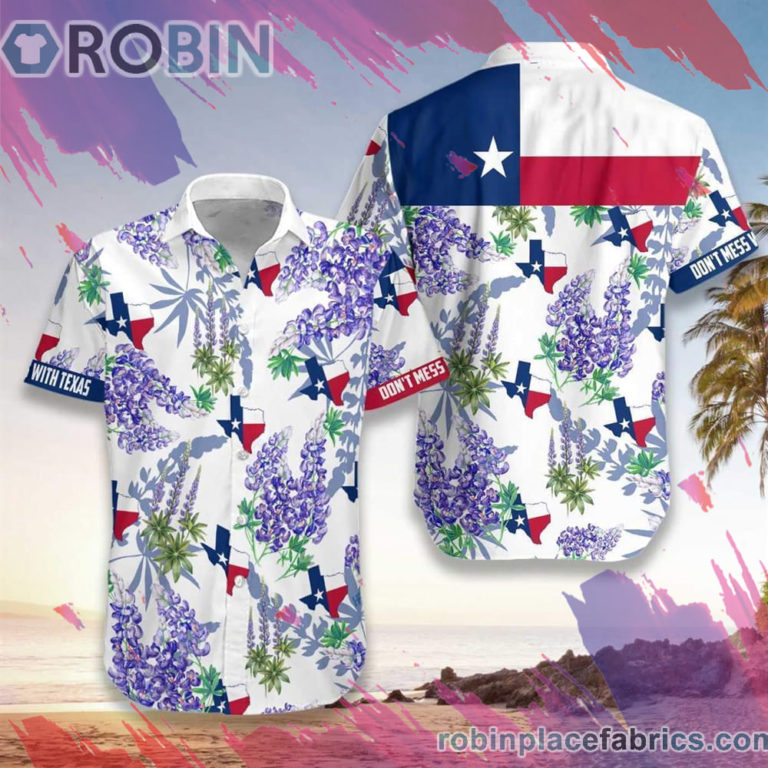 Texas Flag Bluebonnets Hawaiian Shirt, Casual Short Sleeve Shirt